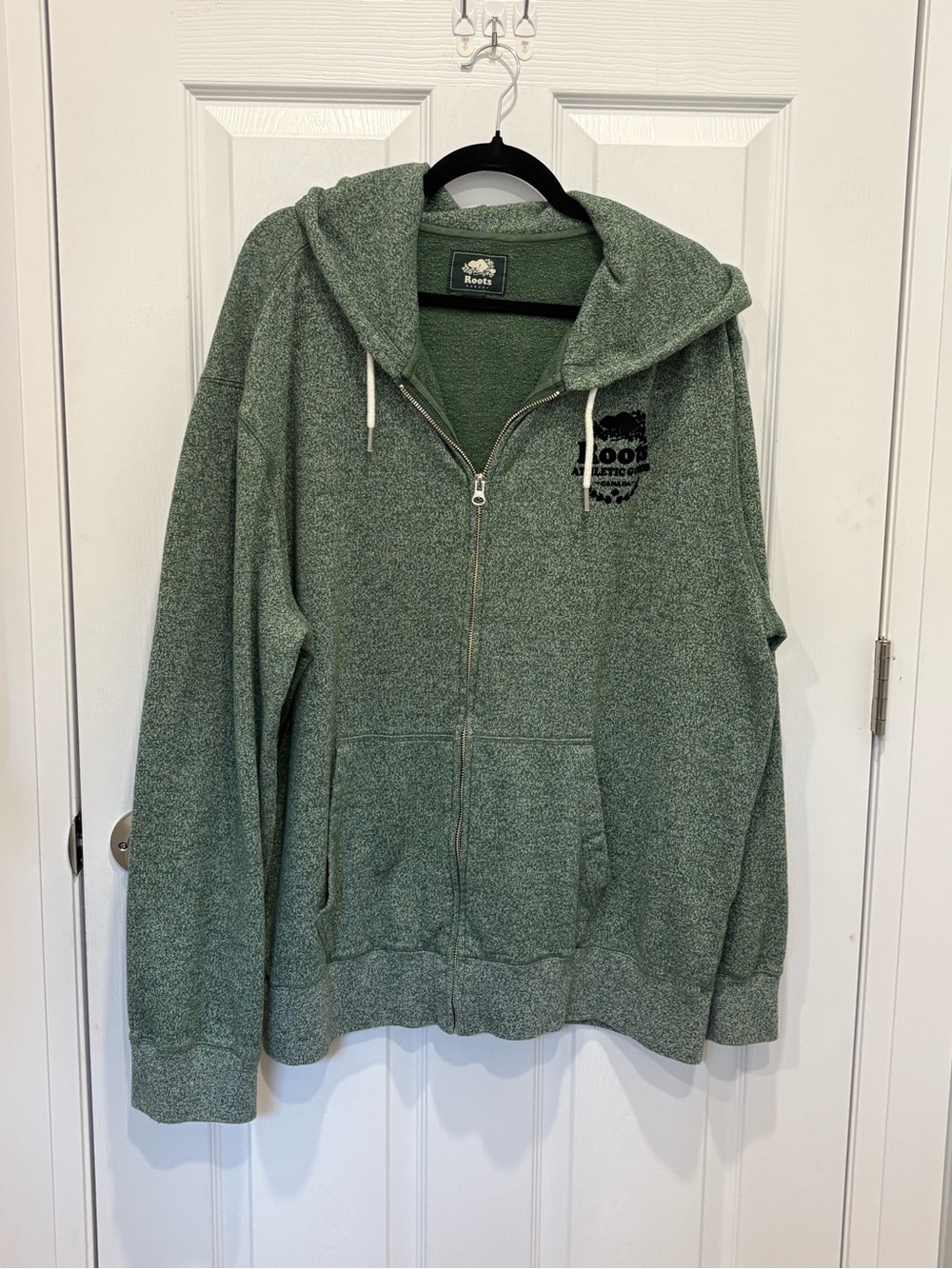 Roots Men's Heathered Sage Green Zip-Up Hoodie Sweater